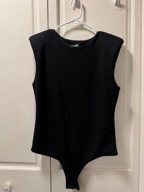 Express NTW Body Contour Shoulder Pad Bodysuit Black Size Large